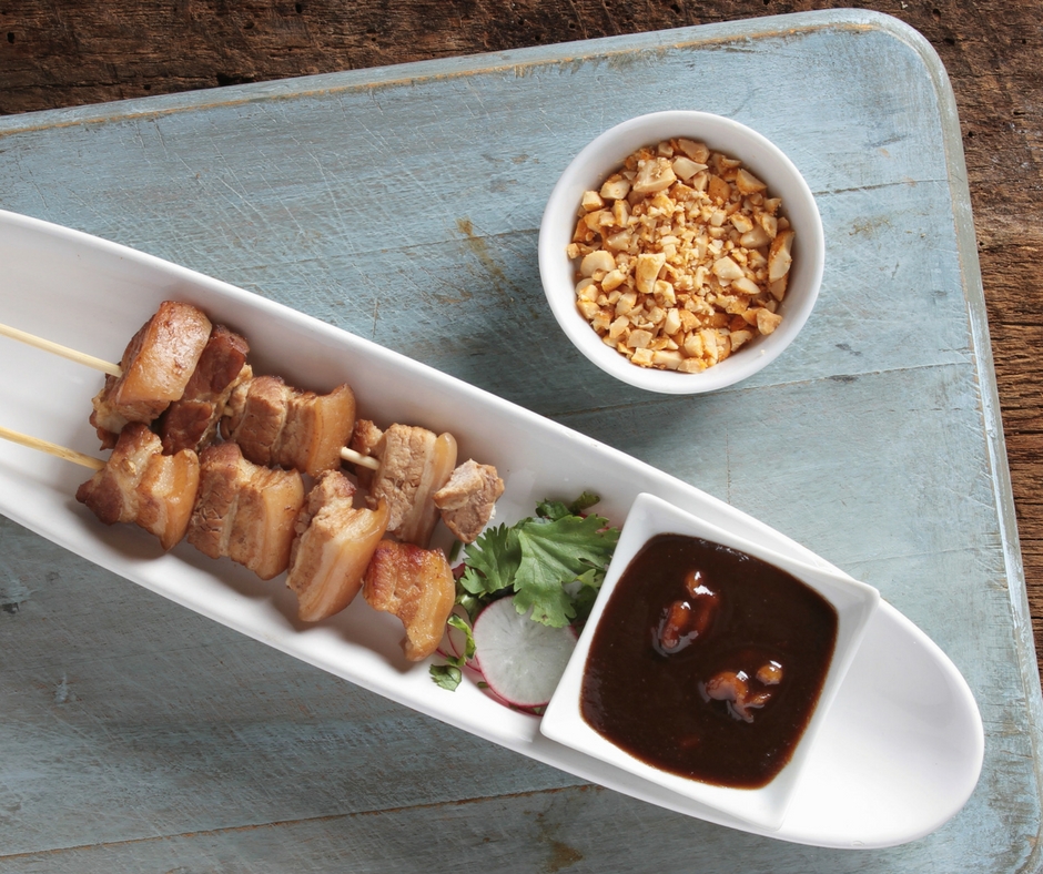 Skewered pork belly teriyaki