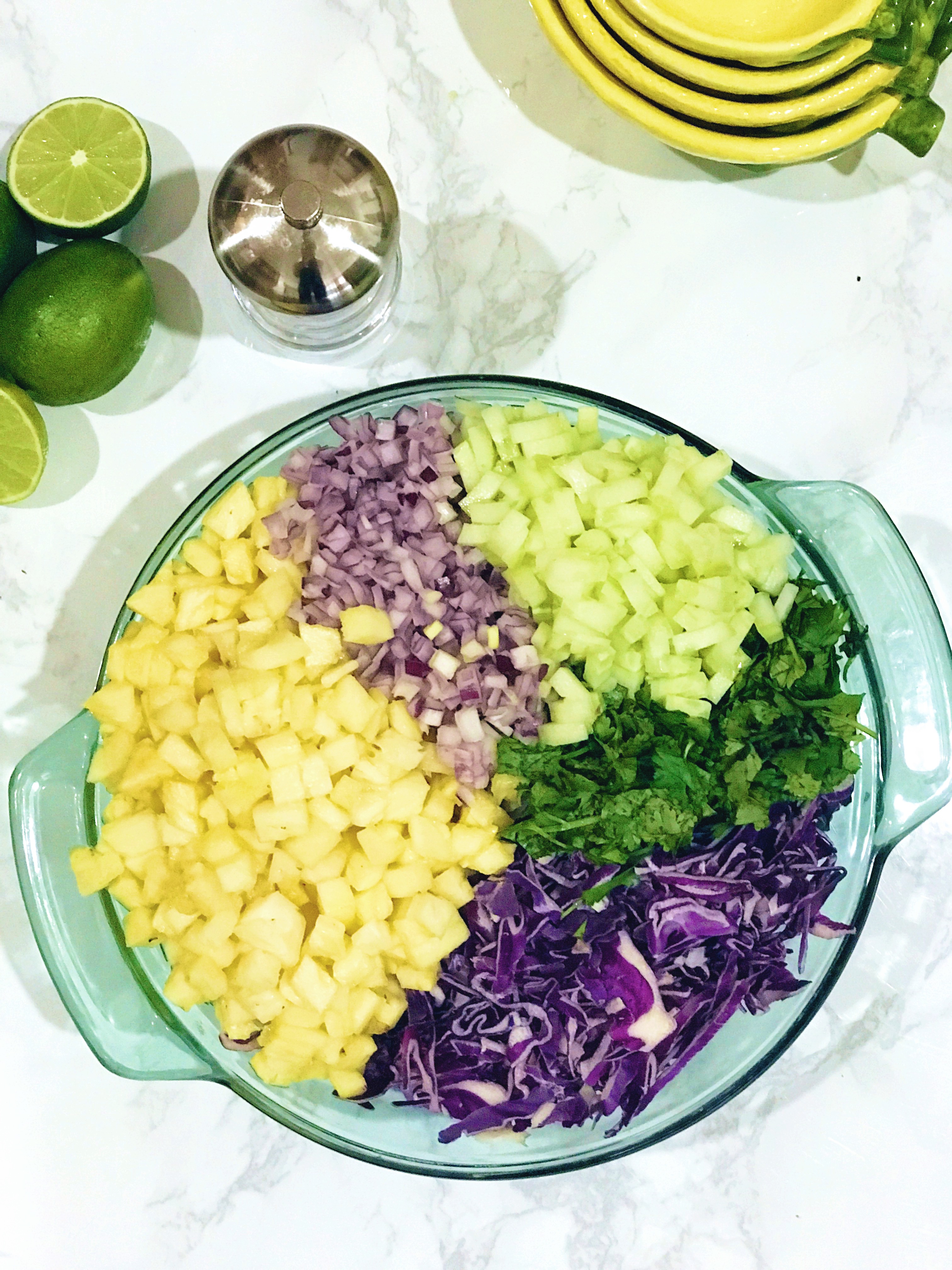 Fish Tacos With Pineapple Island Salad Lime Crema Culinary Butterfly