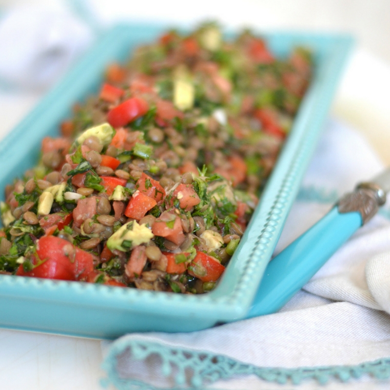 lentil salad and pomegranates