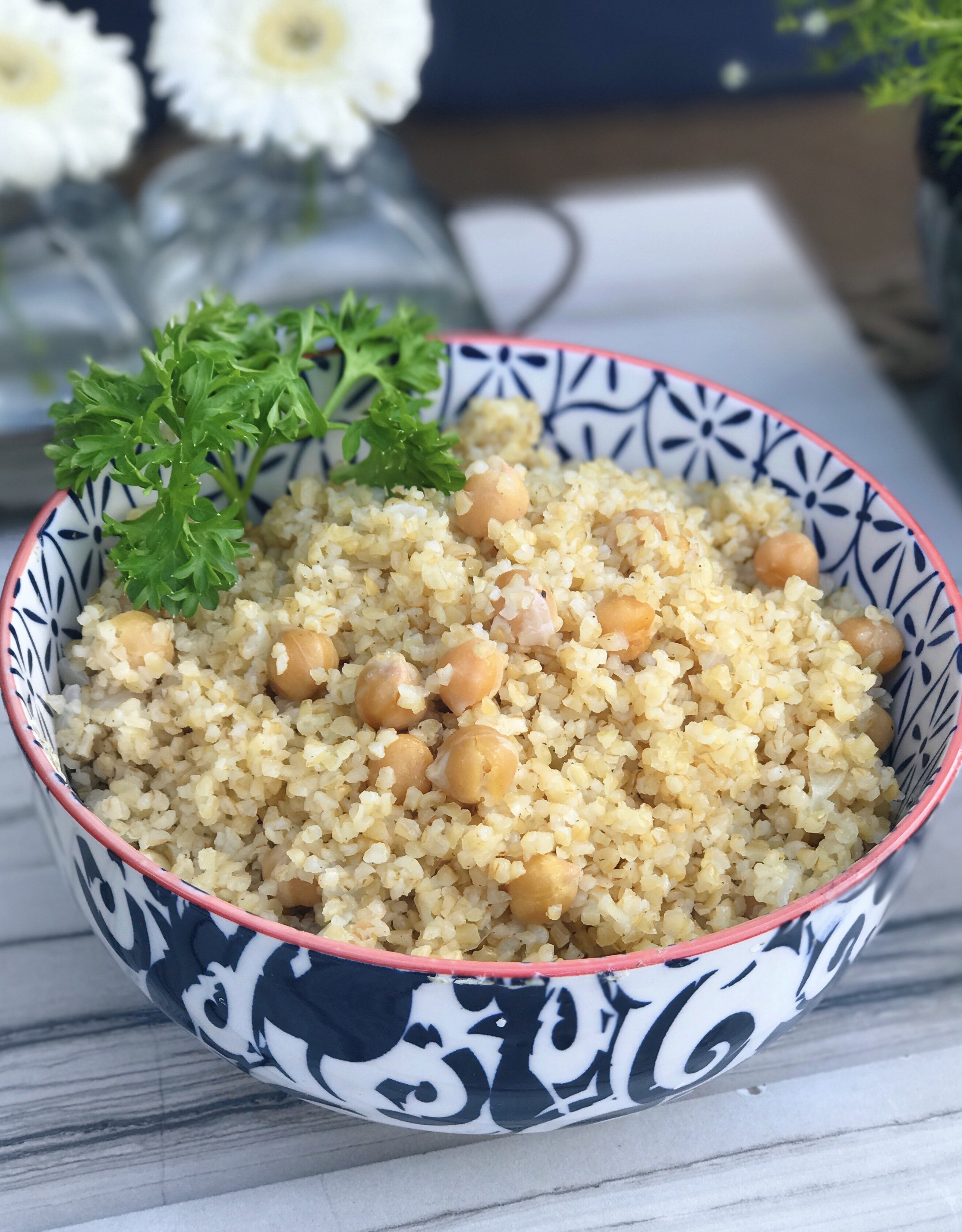 prepared dish of ISRAELI BULGAR AND CHICKPEAS