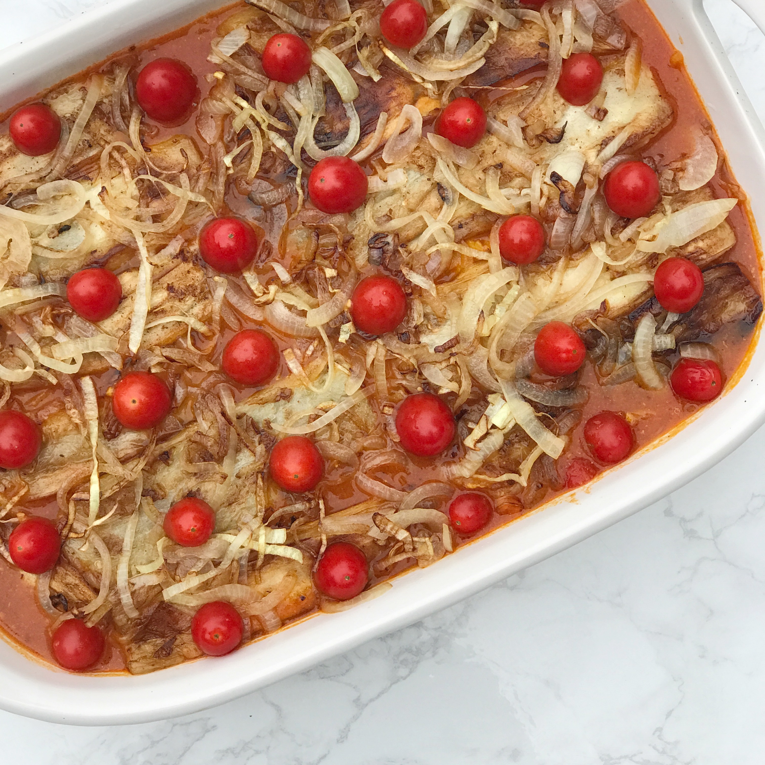 A finished dish of Persian eggplant Stew, one of the most traditional Persian recipes