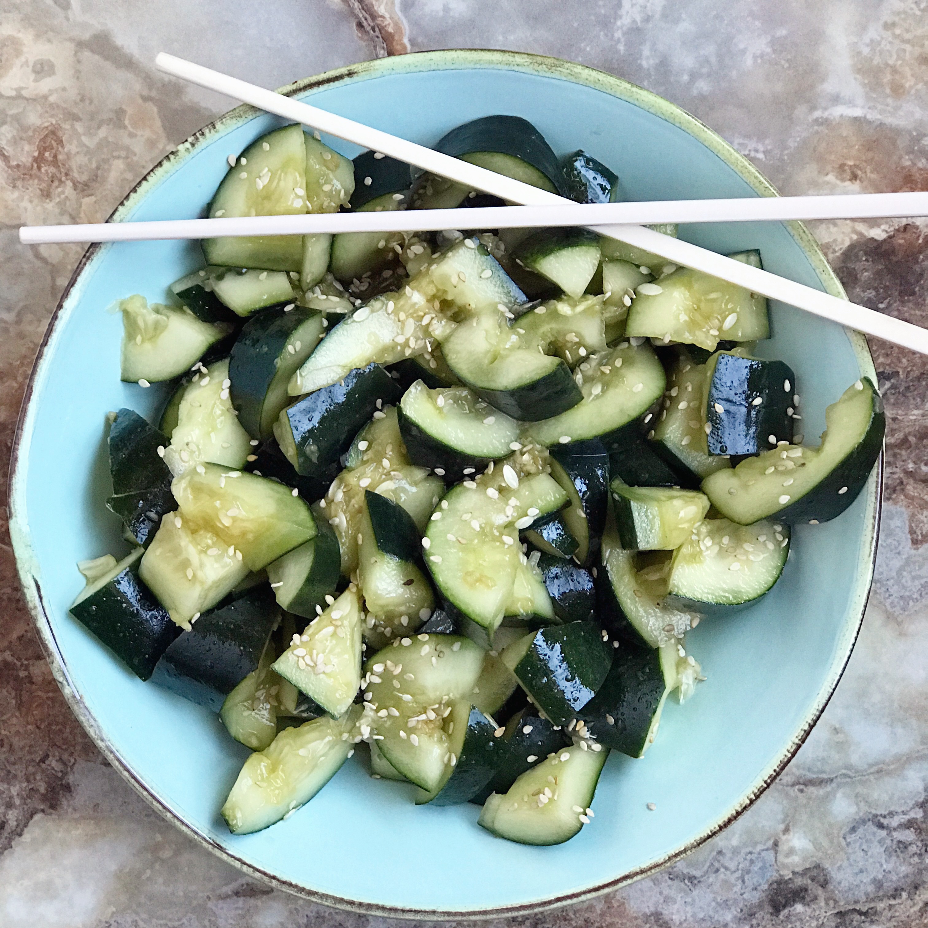 Easy Chinese cucumber salad made with smashed cucumbers and sesame