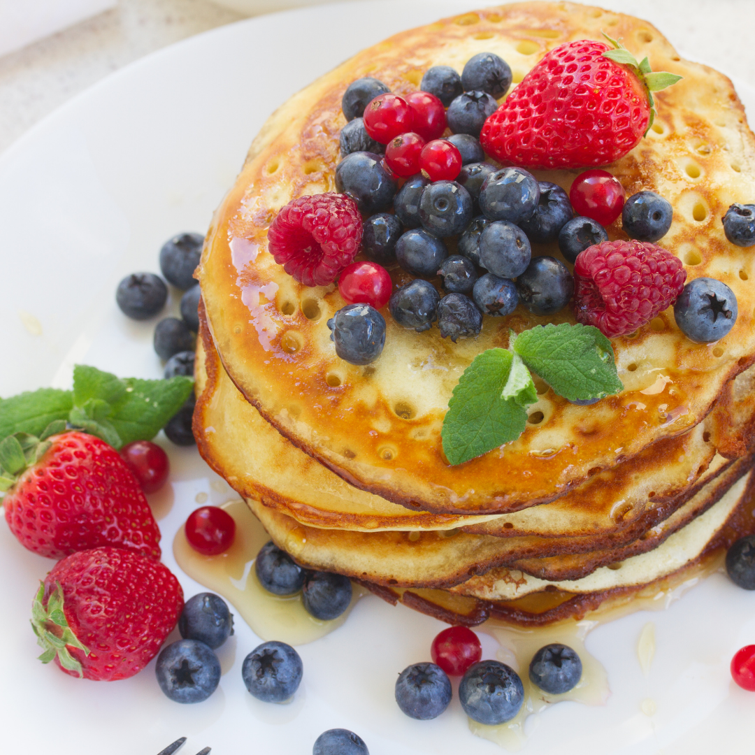 dairy free pancakes with raspberries